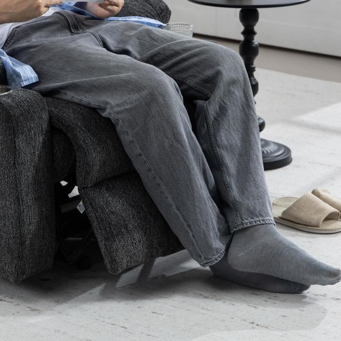 Sillón eléctrico regulable (gris oscuro): función de elevación, masaje, calefacción, reposapiés, 2 bolsillos, portavasos (para personas mayores).
