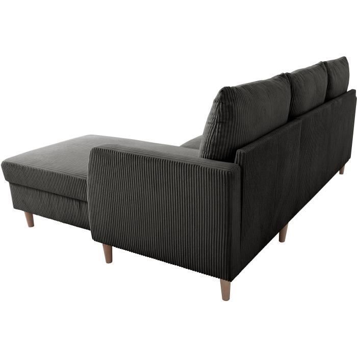 Vaste hoekbank - 3-zits - CHIPY - Lincoln Antraciet stof - Natuurhouten poten - 192 x 82 x 138 cm