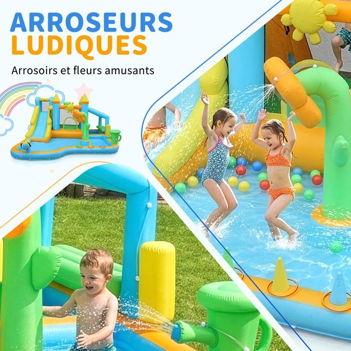 Castello gonfiabile - LALAHO - Area giochi gonfiabile con soffiatore da 450 W per bambini, multifunzionale, tema floreale, 356*315*203 cm