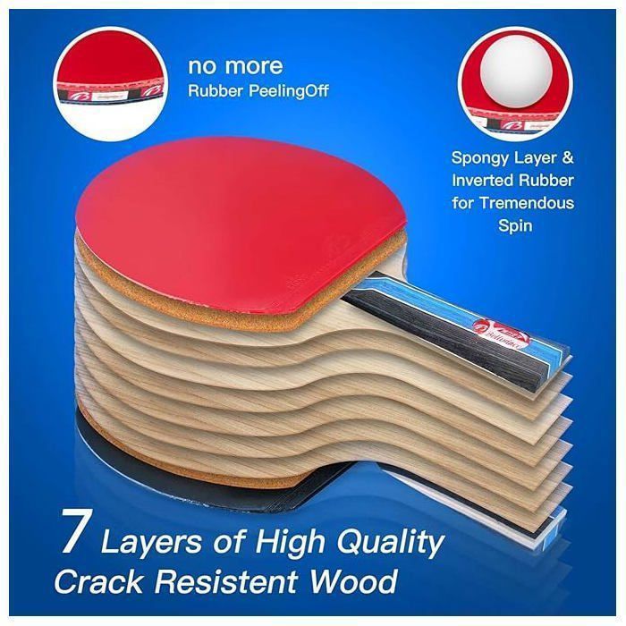 Raquette de Ping Pong Professionnel Set, 2 Raquettes de Tennis de Table, 3 Balles et Sac(Horizontal shot / long handle)
