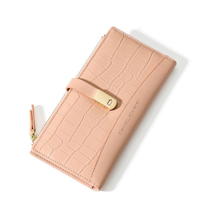 David Jones - Cartera de mujer de gran capacidad - Monedero largo de piel sintética, tarjetero elegante y moderno - Rosa