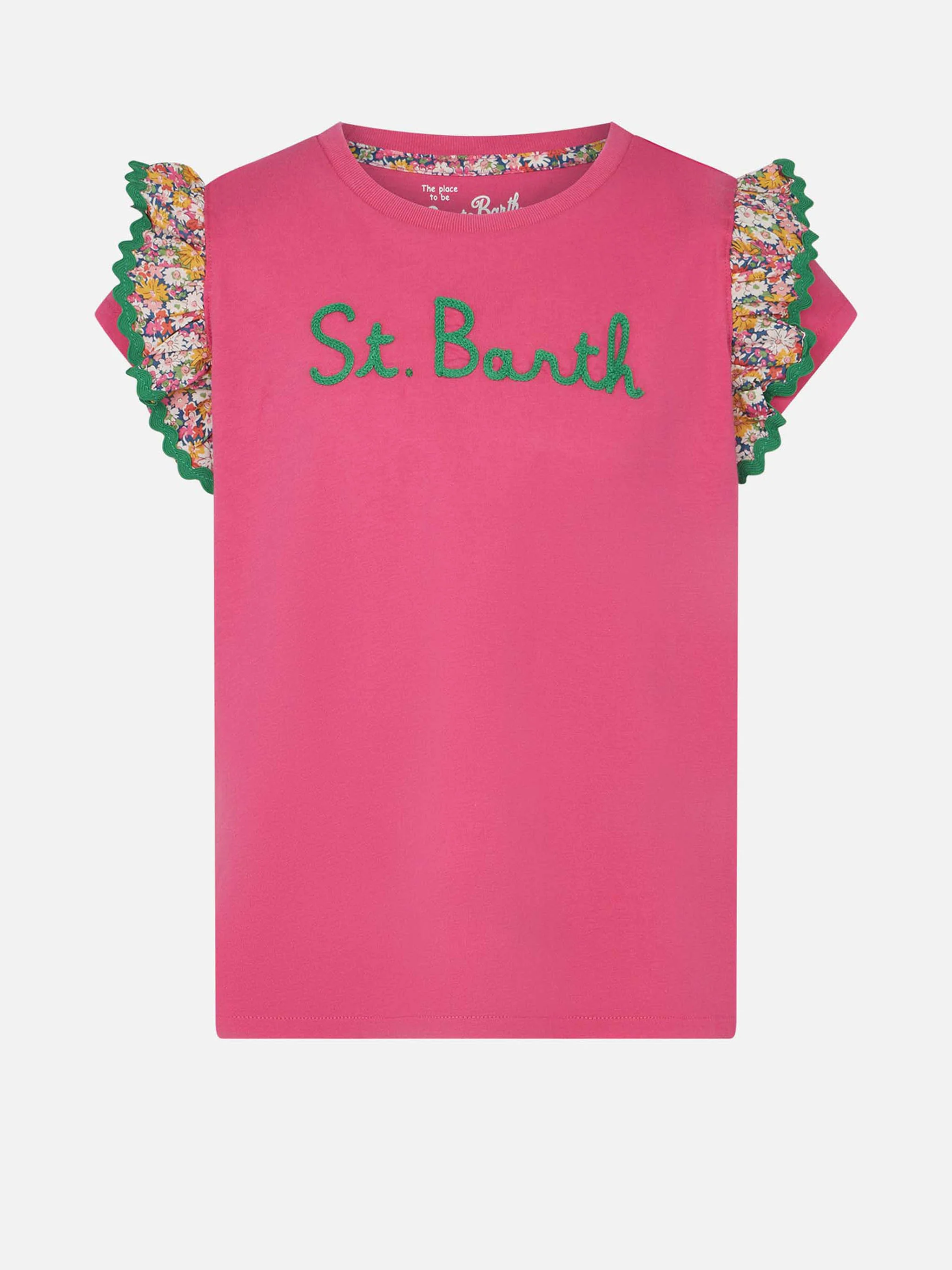 Katoenen T-shirt voor meisjes met ruches en borduurwerk.