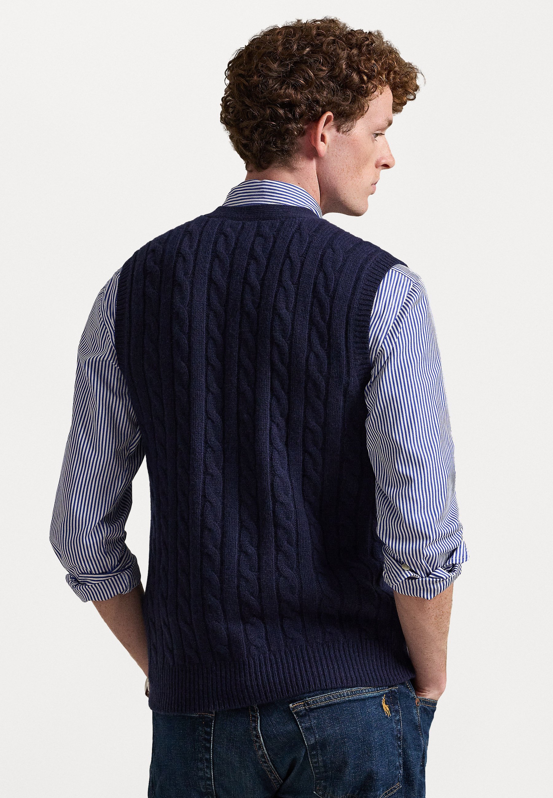 Gilet sans manches en laine et cachemire à maille torsadée Polo Ralph Lauren - Bleu marine chasseur