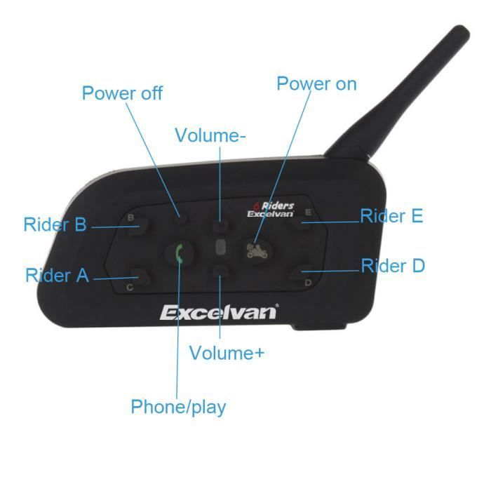 Intercomunicador Bluetooth para motocicleta - EXCELVAN - V6 - Paquete de 2 - Comunicación inalámbrica - Resistente al agua