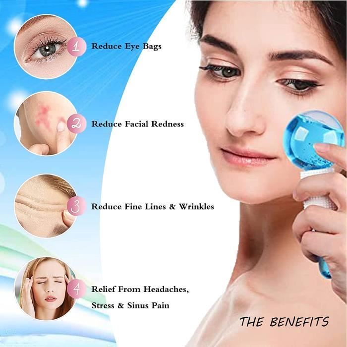 Juego de 2 rodillos faciales - Bola refrescante para ojos y cuello - Masajeador facial (Azul)