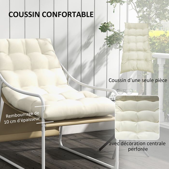 Silla de jardín Outsunny, sillón de exterior con cojín, estructura de acero para balcón, terraza, jardín, color beige.
