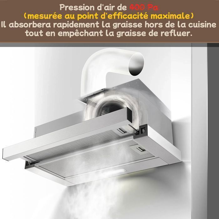 60cm Cooker Hood - Recirculating and Extraction - with Carbon Filter - 2 Speeds - 620 m³/h - Built-in - Energy Efficiency A