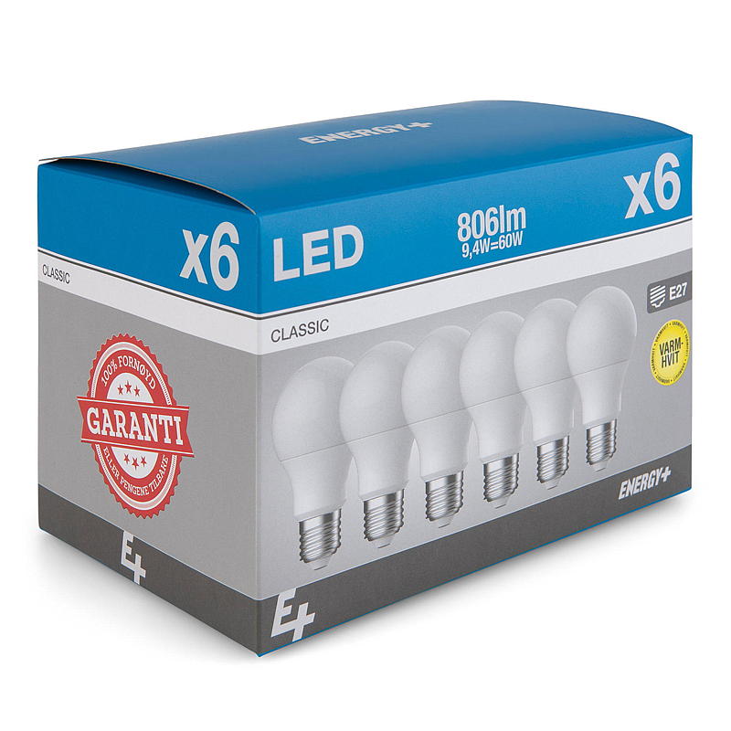 Lampadina LED Energy Light 806 lm confezione da 6 classica opaca E27 A60 E