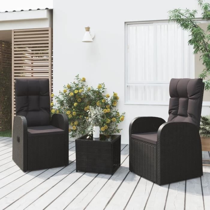 Conjunto de muebles de jardín vidaXL de 3 piezas, ratán sintético negro y acero 3157659