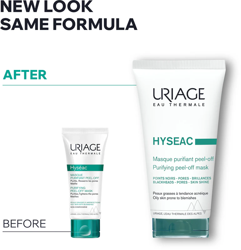 Máscara facial peel-off purificante Uriage Hyseac para pele problemática.