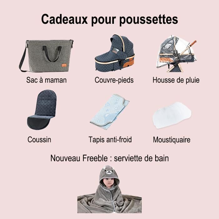Poussette 3 en 1 Magic ZC Poussette Pousette trio 3 en 1 Pousette Avec Grand panier Avec habillage pluie Sac à main Gris foncé