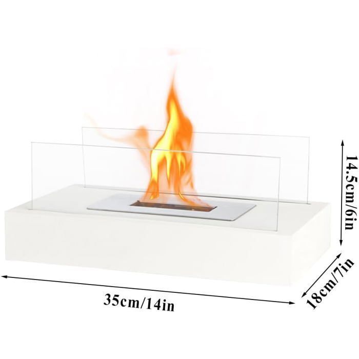 Cheminée de table bioéthanol - ULISEM - 35 cm - Portable - Intérieur/Extérieur - Blanc - Sécurité renforcée