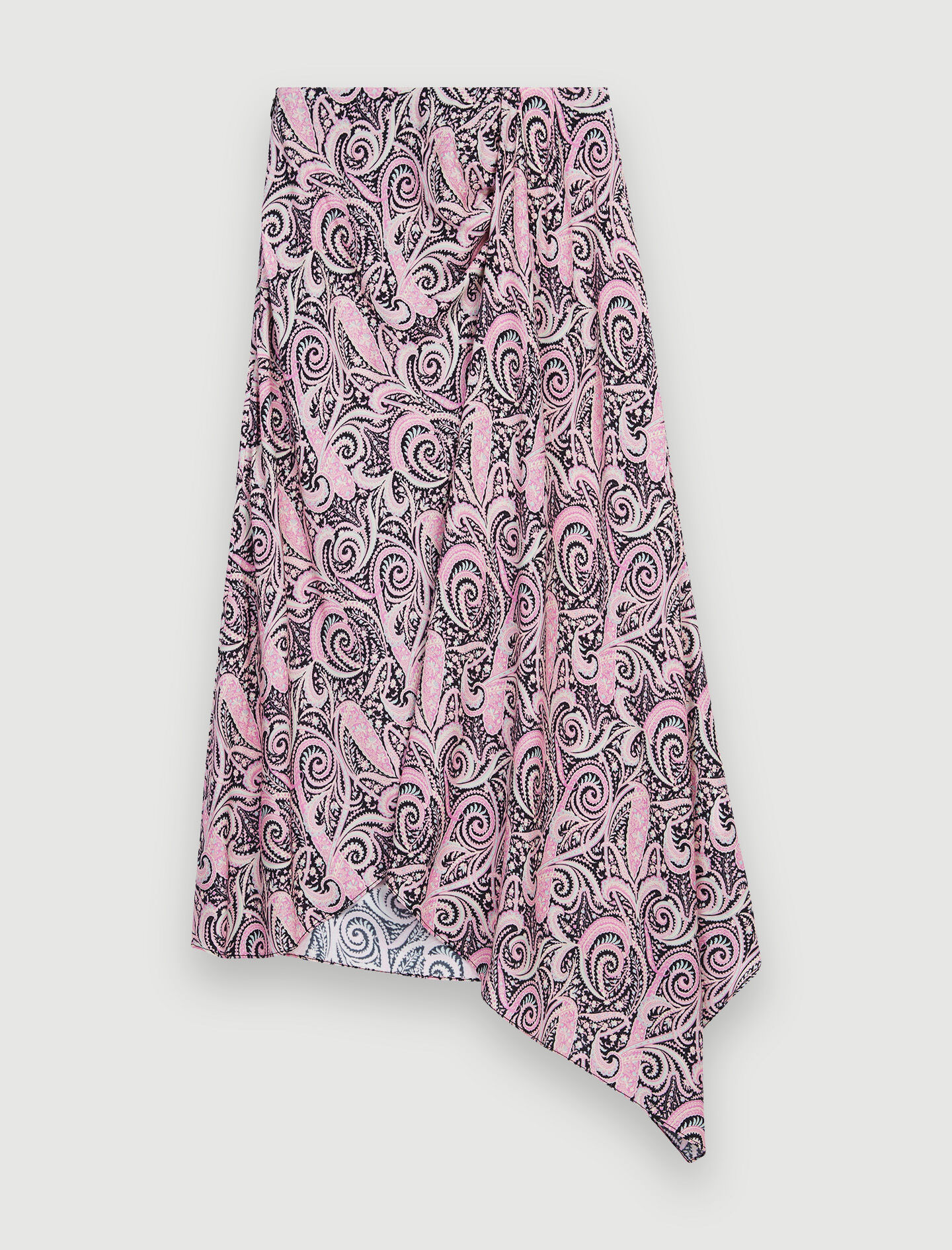 Asymmetrische rok van bedrukte viscose - Paisley rose