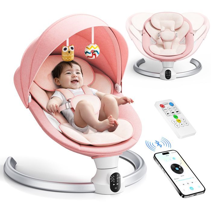 TTLIFE elektrische babywipper met muziek, 5 schommelsnelheden, 3 timers, afstandsbediening en Bluetooth