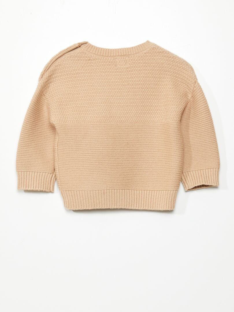 Gebreide trui met knoopjes op de schouder - BEIGE