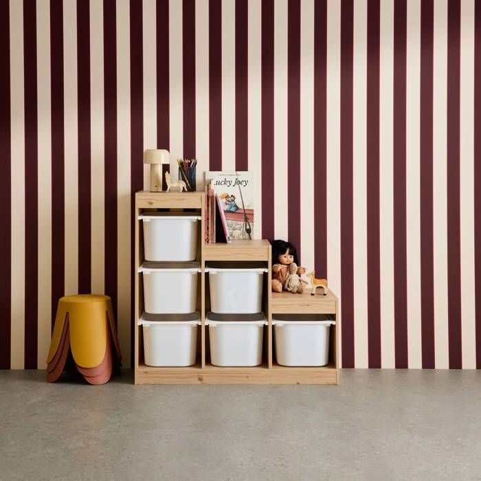 Kinderaufbewahrungseinheit mit Treppe und 6 Aufbewahrungsboxen in Naturholzoptik - Sora