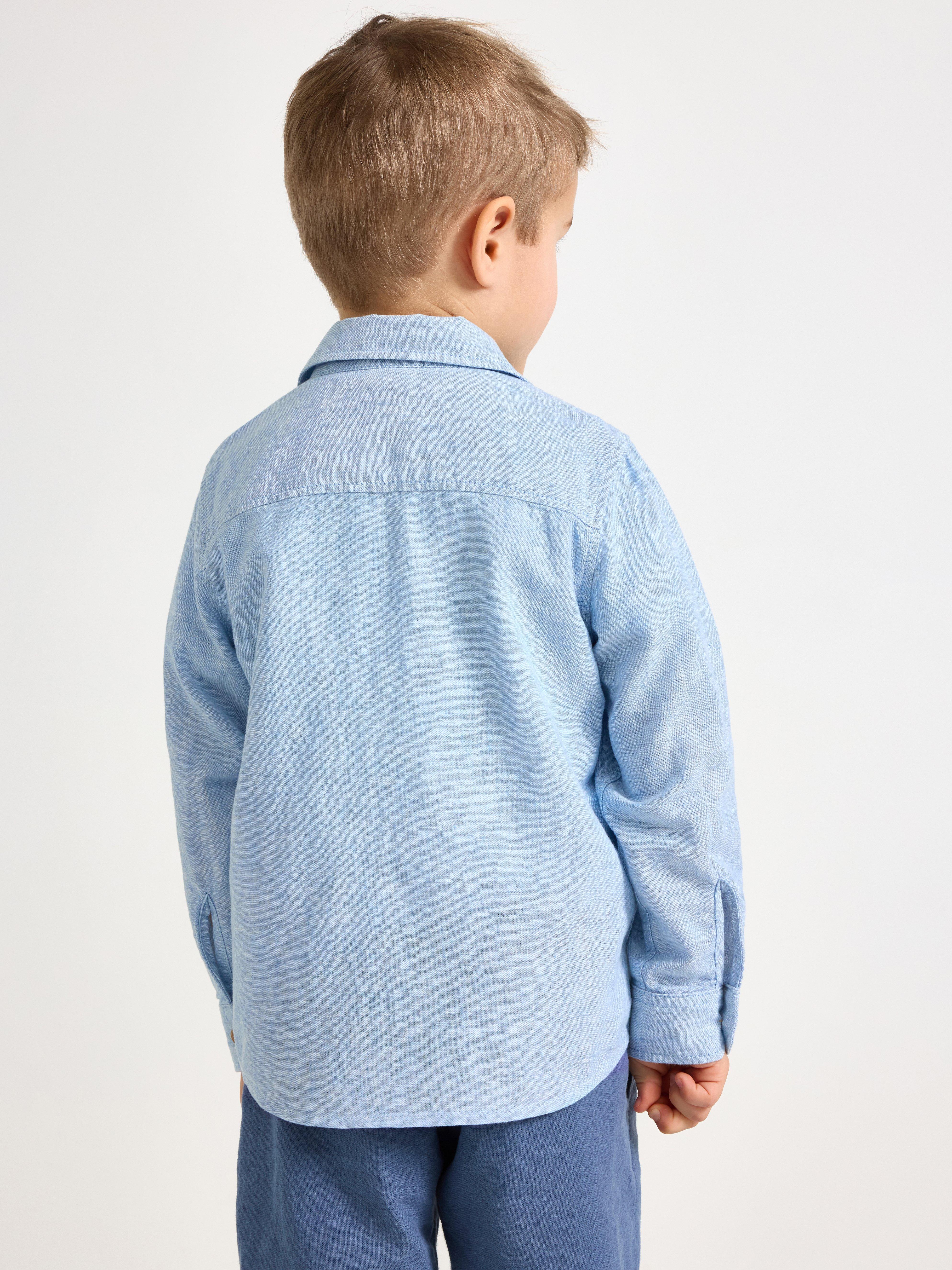 Camisa em mistura de linho azul claro