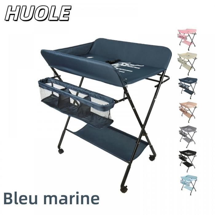 MESA - Cambiador azul oscuro con cesta de almacenamiento y perchero - HUOLE - Altura regulable - 80*66*98 cm