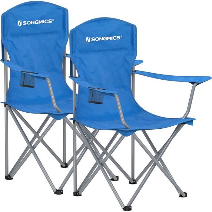 Juego de 2 sillas de camping SONGMICS - Cómodas - Estructura robusta - Carga máxima de 150 kg - Con portabotellas - GCB08BU
