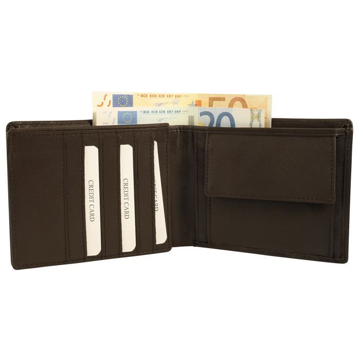 Cartera para hombre - Akzent - Piel auténtica marrón - Formato horizontal compacto - 10 ranuras para tarjetas