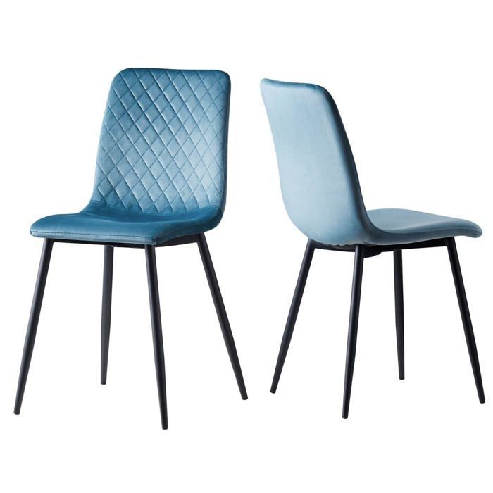 MCC Direct Lexi Set of 4 Designer Velvet Dining Chairs with Metal Legs, Light Blue