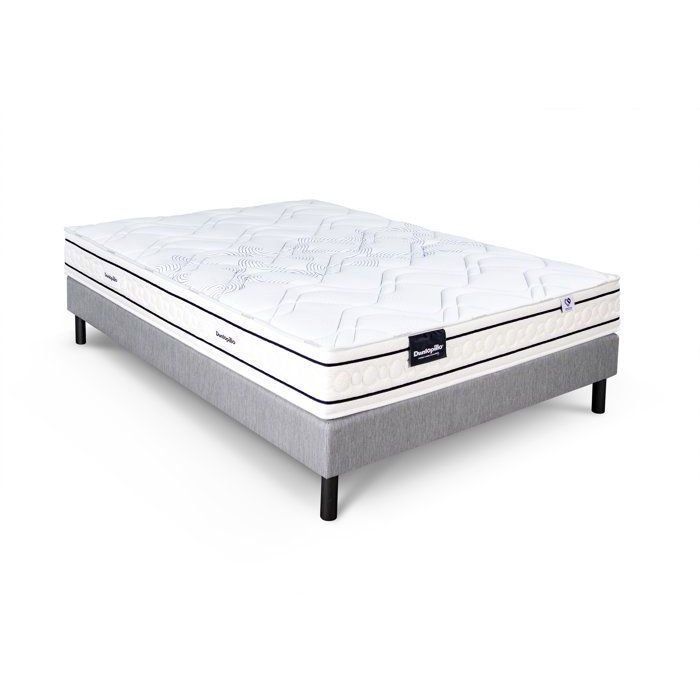 Ensemble matelas sommier  140x190 marque DUNLOPILLO - Hauteur 20 cm - Ressorts ensachés -5 zones - Equilibré - Fabriqué en France