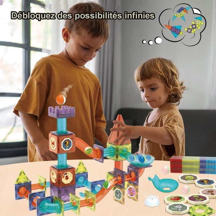 Bloques de construcción magnéticos - Construcción magnética infantil - Piezas magnéticas - 142 piezas, con luces LED - Idea de regalo para niños y niñas