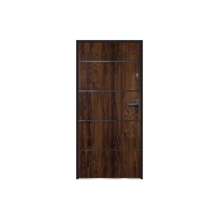Puerta frontal de acero macizo y acero inoxidable, 207 cm de alto x 100 cm de ancho, acabado oscuro natural - 55 mm de espesor - apertura a la izquierda - NAXARA
