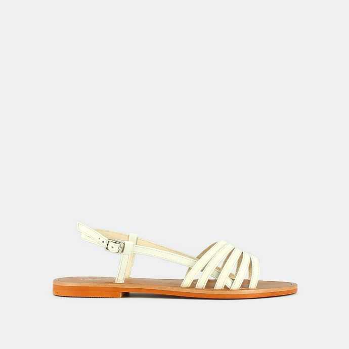 Sandales à brides et bouts ouverts  en cuir vernis écru