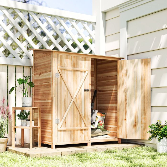 Abri de jardin en bois - Outsunny - avec table à double couche amovible, toit en asphalte imperméable, verrous - effet bois naturel
