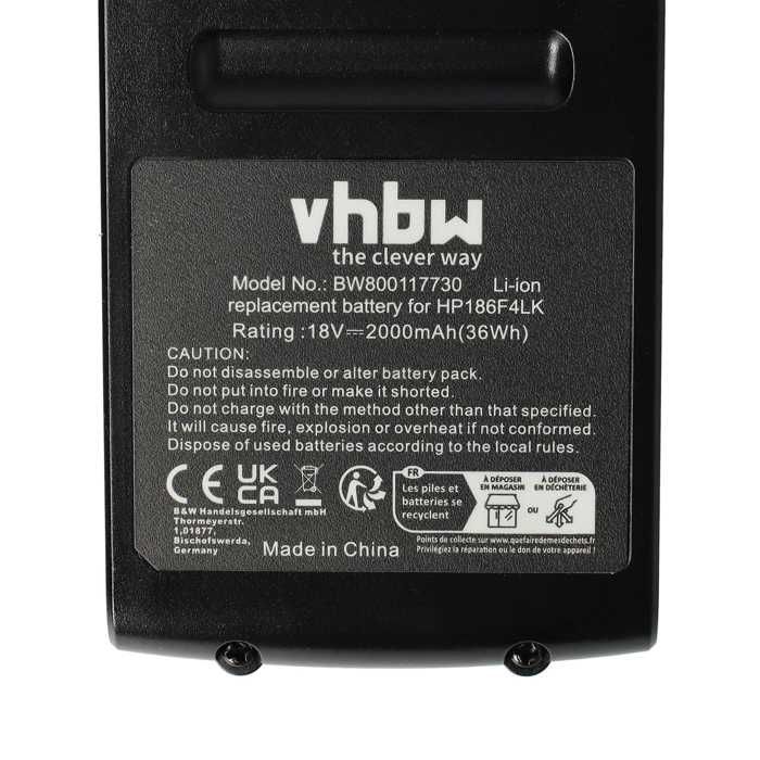 vhbw Batterie remplacement pour Black & Decker BL1318, BL1518, BL2018, BL4018 pour outil électrique (2000mAh Li-ion 18 V)