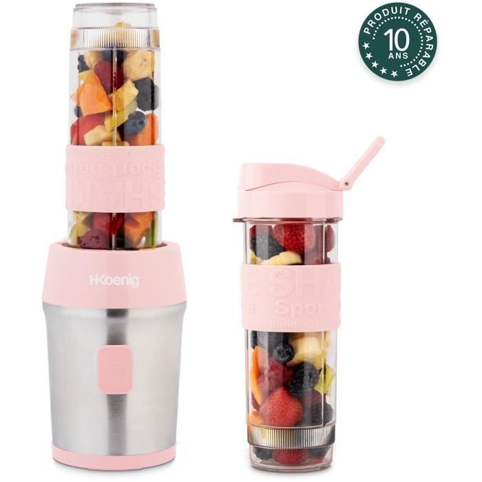 Mini blender - H.KOENIG - SMOO12 - 300 W - 570 mL - Pastel pink - 2 bottles included - BPA free