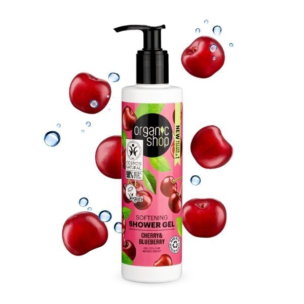 Gel de duș emolient Organic Shop cu cireșe și afine 280 ml