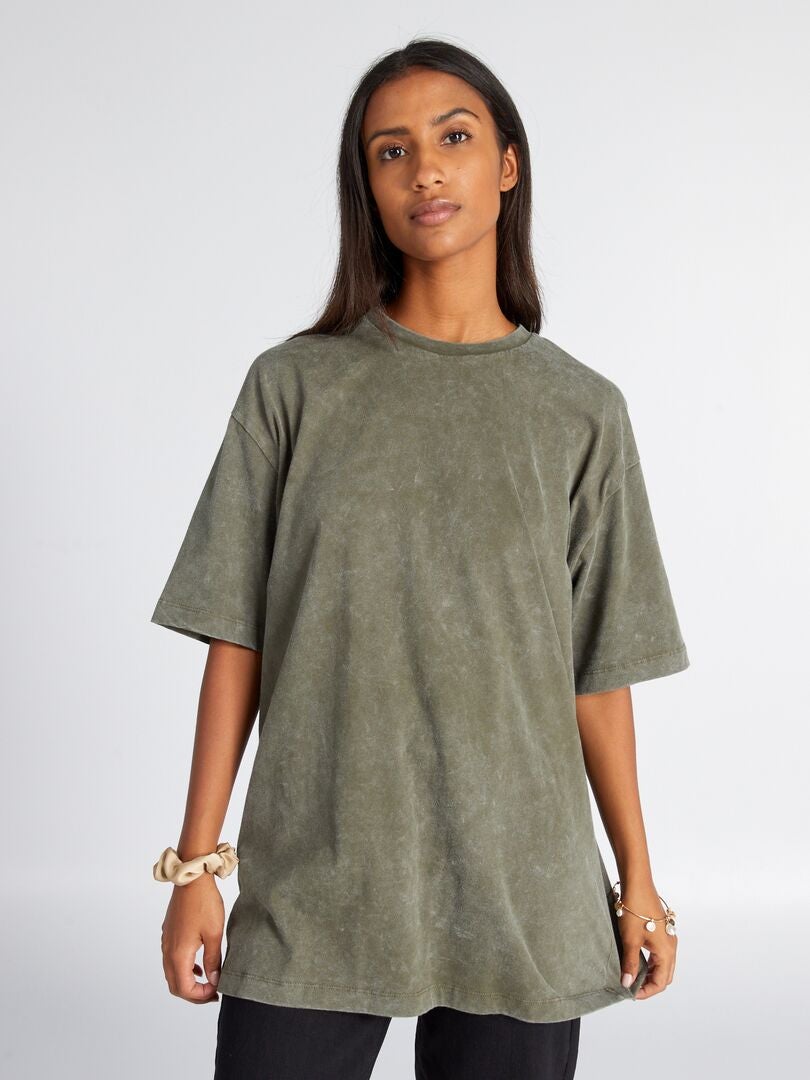 Oversized katoenen T-shirt - licht kaki