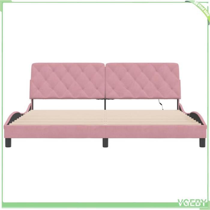 Cadre de lit - 3213878 - velours rose - 200 x 200 cm - LED intégrée