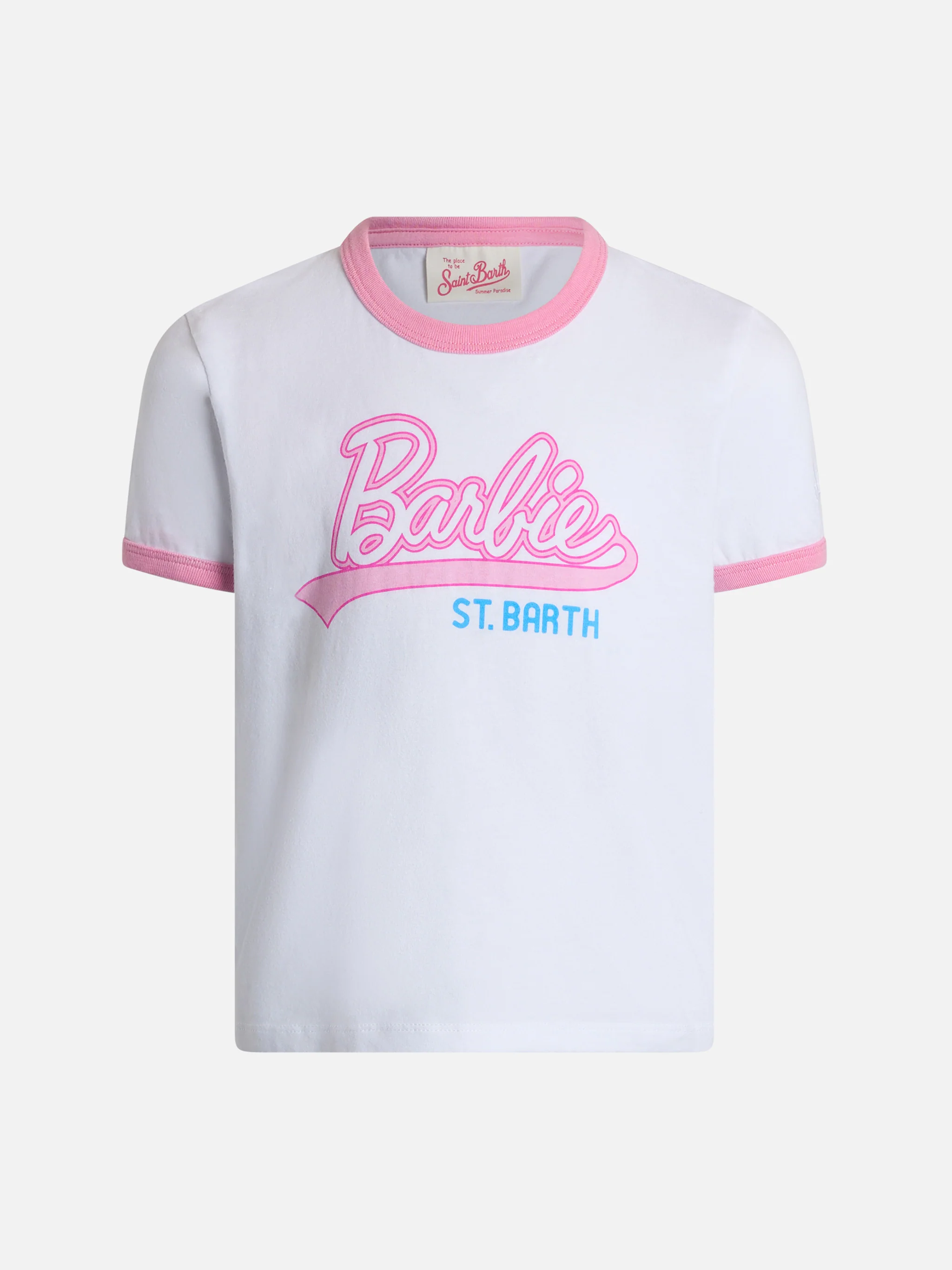 T-shirt girocollo da bambina in jersey di cotone Elly con stampa Barbi