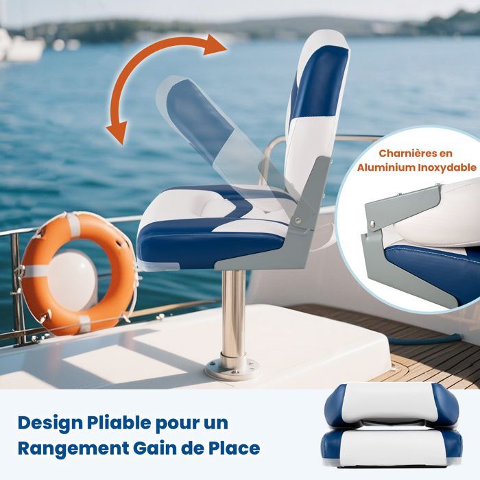 Asiento plegable de 2 piezas para barco COSTWAY con respaldo y 4 tornillos, impermeable, para barco de pesca o kayak, 42 x 49 x 51 cm, azul