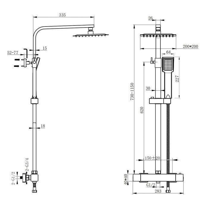 AICA Thermostatic Shower Column, 38°C Thermostatic Shower System, Height Adjustable for Bathroom, Chrome