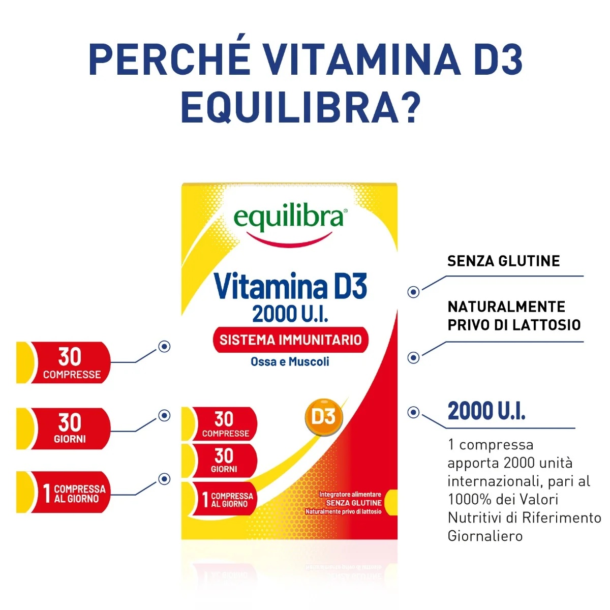 EQUILIBRA Equilibra Vitamine D3 2000 IE 30 tabletten Voedingssupplement voor het immuunsysteem