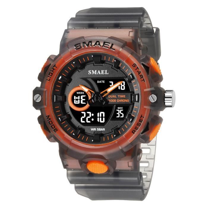 Montre enfant garçons LED numérique affichage du calendrier chronographe multifonctions étanches gris bracelet en silicone