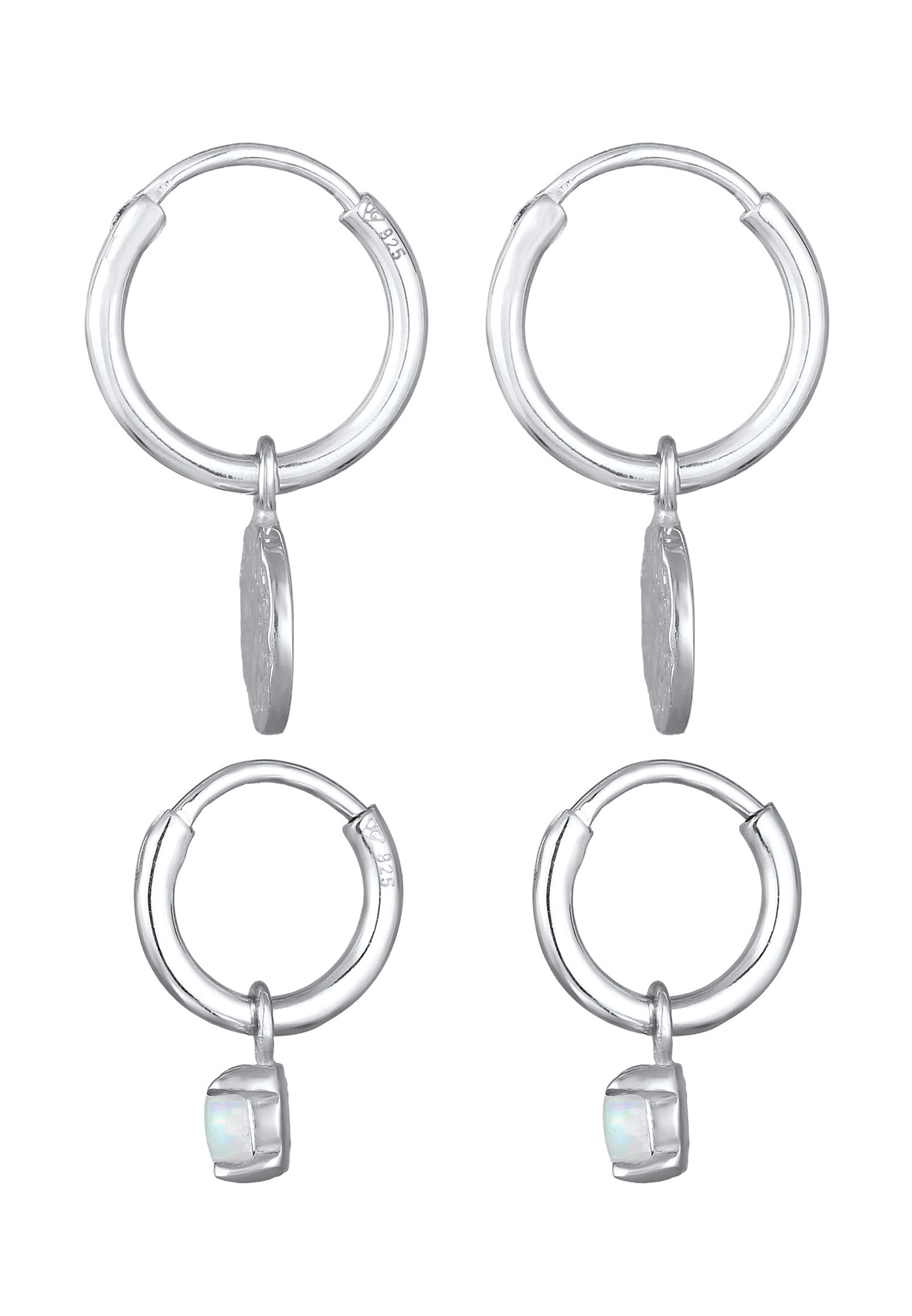 Elli Femmes créoles plaquettes set de 2 avec opale en argent sterling 925