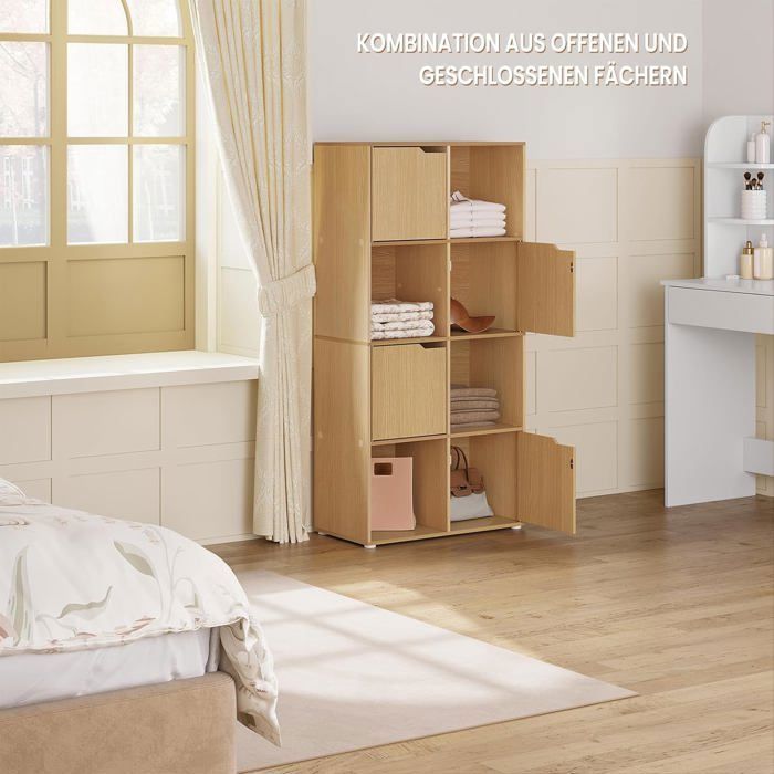 Estantería WOLTU, unidad de almacenamiento, 8 cubos de almacenamiento, 4 puertas, madera de ingeniería, 60x30x120cm, roble claro W0ATT0297