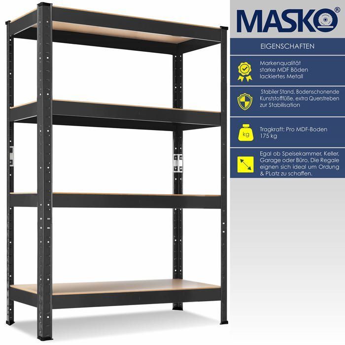 Estante metálica para armazenamento - MASKO - Conjunto de 2 estantes - Capacidade total de 875 kg - 5 níveis por estante