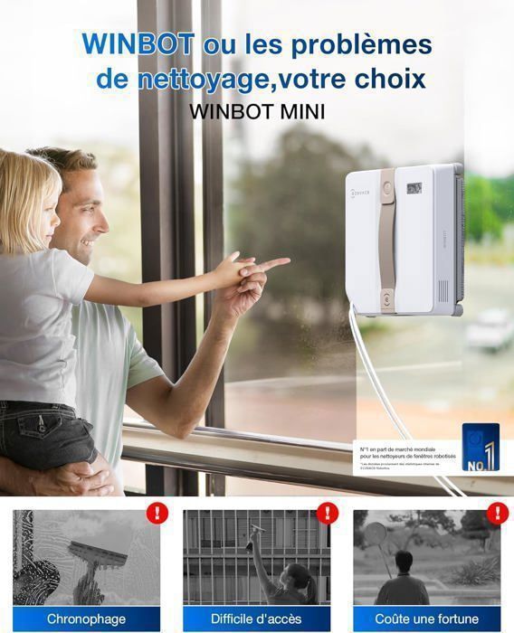 Robô de limpeza de janelas ECOVACS WINBOT Mini, com bicos duplos e pulverização ultrassônica, sistema de proteção de 9 estágios.