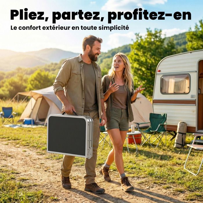 Table de camping pliante - Outsunny - 4 hauteurs réglables - rangement en filet, poignée - aluminium - 60 x 40 x 60 cm - noir