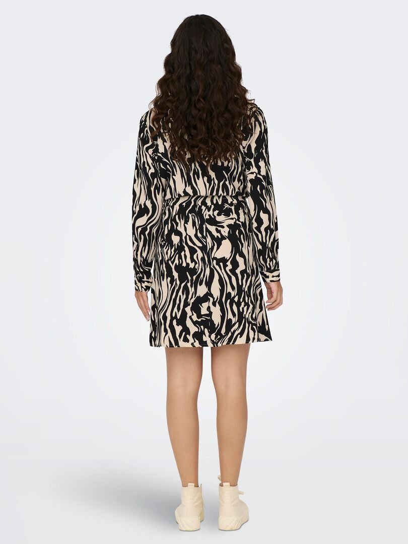 Korte jurk met V-hals - BEIGE
