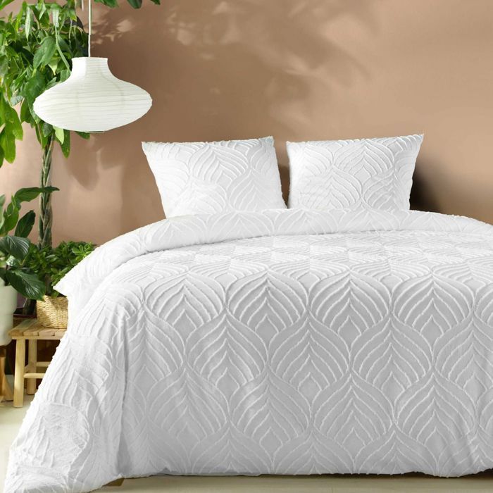 Housse de couette - DOUCEUR D'INTÉRIEUR - 220x240cm - Toucher ultra doux - Finition tuftée - Blanc