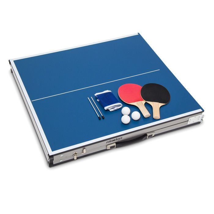 Tavolo da ping-pong midi (150 x 67 x 71 cm), set da 3 pezzi per uso interno/esterno, comprensivo di palline, 2 racchette e rete, colore blu.
