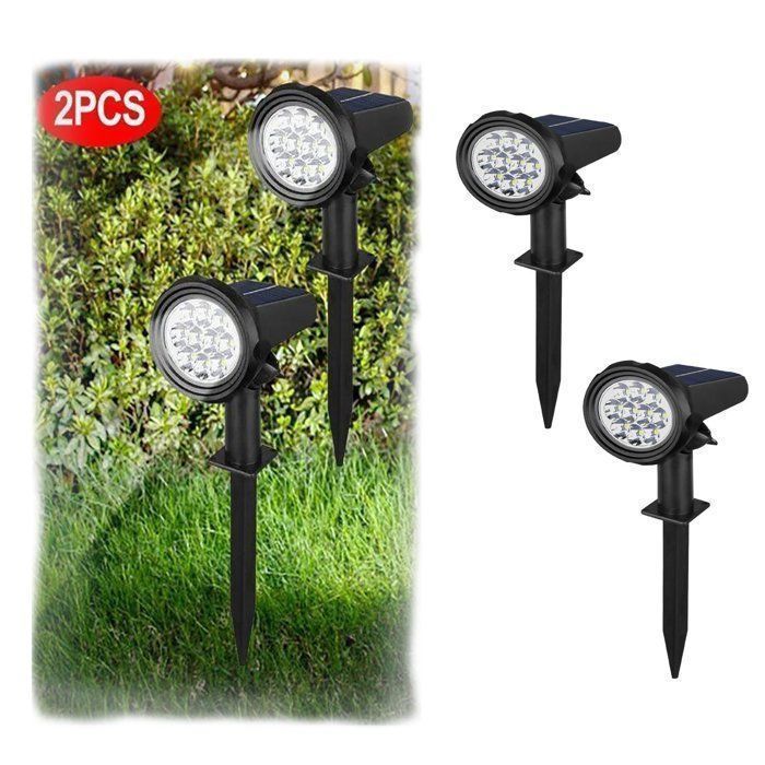 Luz solar exterior, blanco frío 6000K (incluye iluminación continua), foco solar para entrada de vehículos, luz exterior impermeable IP44 para jardín, 2 unidades.