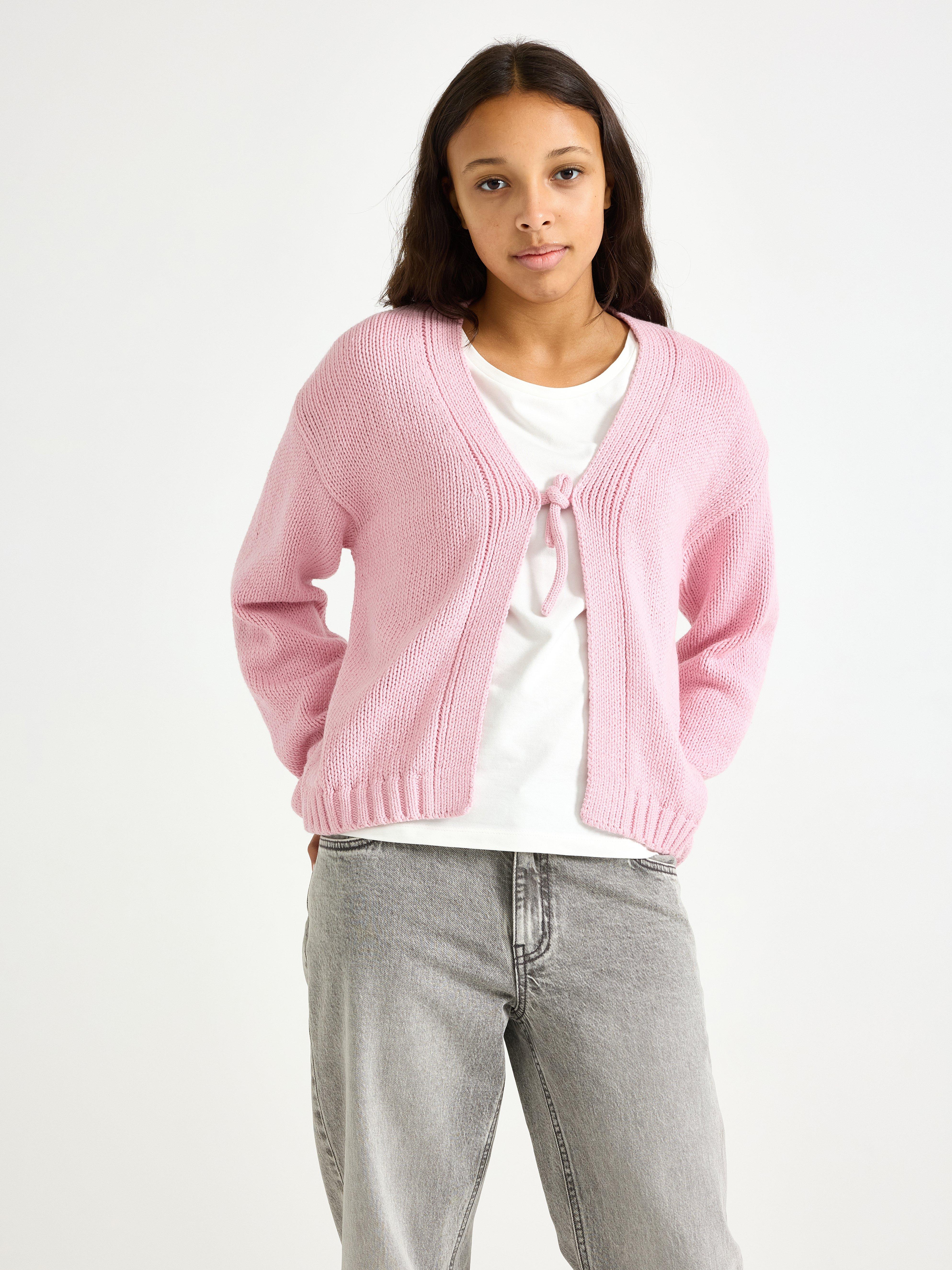 Cardigan med knyting Lys støvet rosa